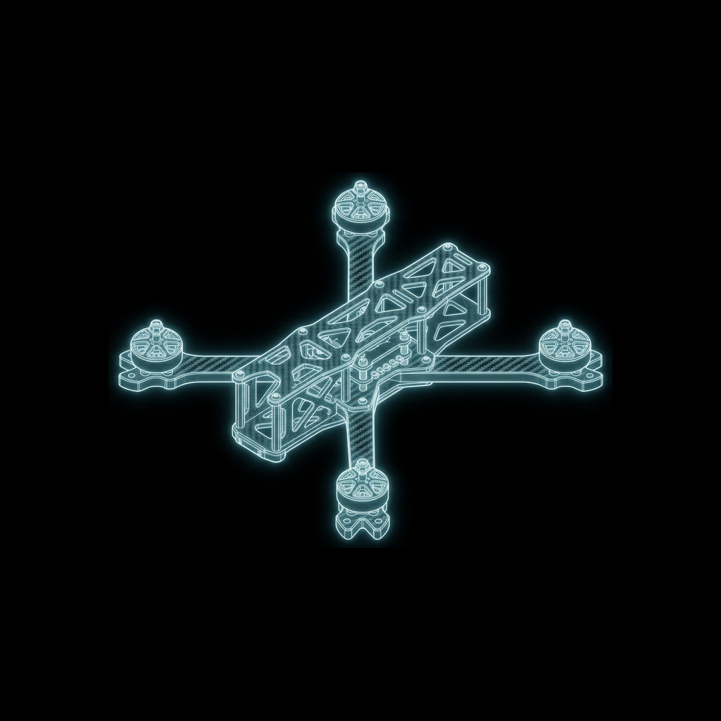 Holographic blueprint of a quadcopter frame